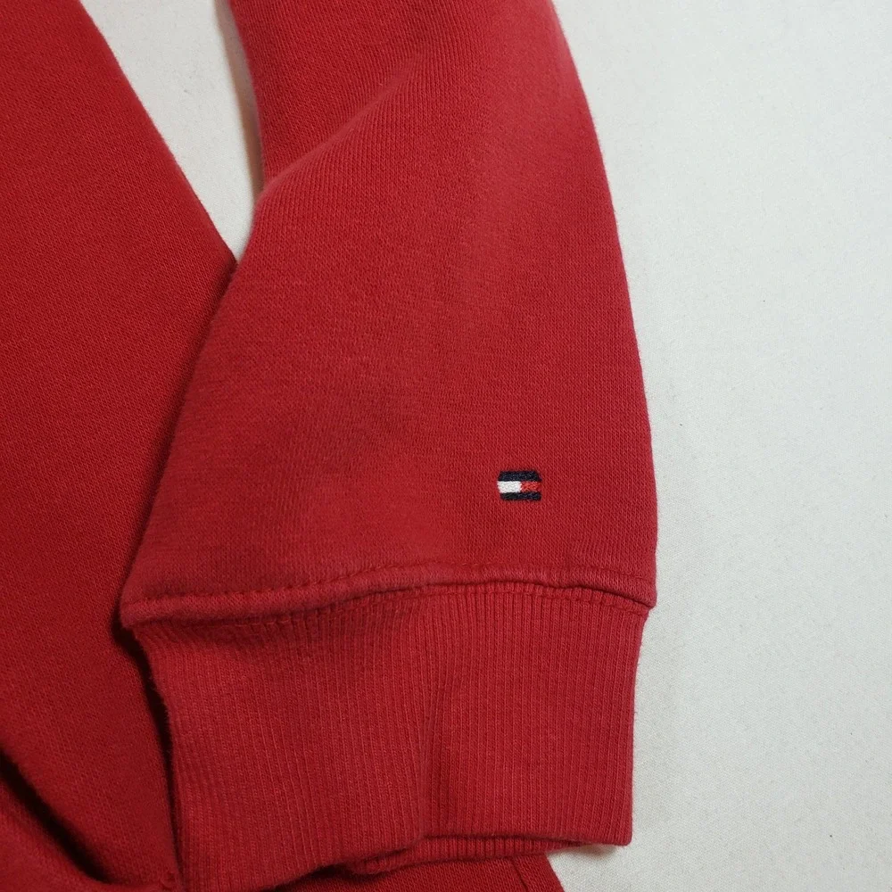 Tommy Hilfiger Red Hoodie Pullover Logo Emblem Fleece‎ Lined Boys Youth L 16 18